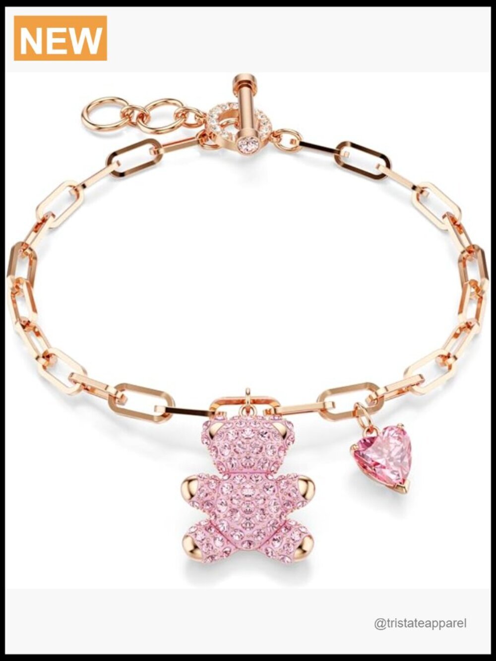 Crystal Teddy Bear Bracelet Link Adjustable Toggle Clasp